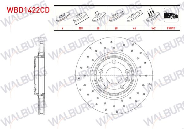 WALBURG WBD1422CD | Fren Diski Ön Havalı Kaplamalı Performans Delikli 5 Bjn 320X28x68x44 Renault Megane IV (B9a / M_) 1.6 DCI 2016-/ Clio IV 1.6 2012-/ Laguna III 2.0 DCI 2007-/ Laguna III 2.0İ 16V 2007-/ Scenic IV 1.6 DCI 2015 | 2 Adet