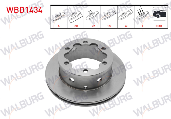WALBURG WBD1434 | Fren Diski Arka Havalı 6 Bjn 285X22x120x93 M.Benz Sprinter 208 CDI-211 CDI / 308 CDI-311 CDI / 411 CDI-413 CDI 1995-2006 / VW Lt 28-46 II 2.5 TDI-2.8 TDI 1996-2006 | 2 Adet