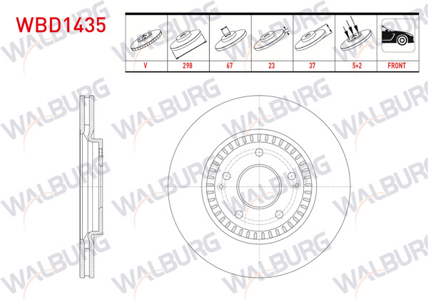 WALBURG WBD1435 | Fren Diski Ön Havalı 5 Bjn 298X23x67x37 Ssangyong Tıvolı 1.6-1.6 Xdı 2015-/ Xlv 1.6-1.6 D 2016-| 2 Adet