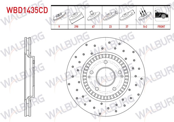 WALBURG WBD1435CD | Fren Diski Ön Havalı Kaplamalı Performans Delikli 5 Bjn 298X23x67x37 Ssangyong Tıvolı 1.6-1.6 Xdı 2015-/ Xlv 1.6-1.6 D 2016-| 2 Adet