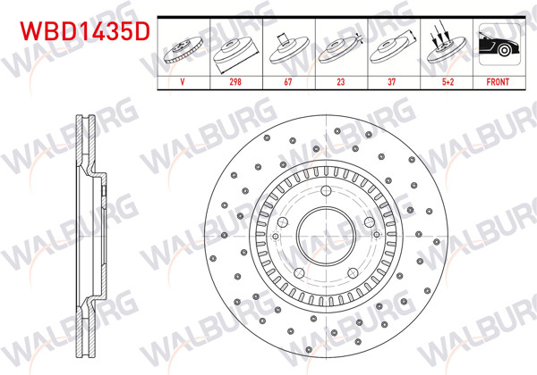 WALBURG WBD1435D | Fren Diski Ön Havalı Performans Delikli 5 Bjn 298X23x67x37 Ssangyong Tıvolı 1.6-1.6 Xdı 2015-/ Xlv 1.6-1.6 D 2016-| 2 Adet