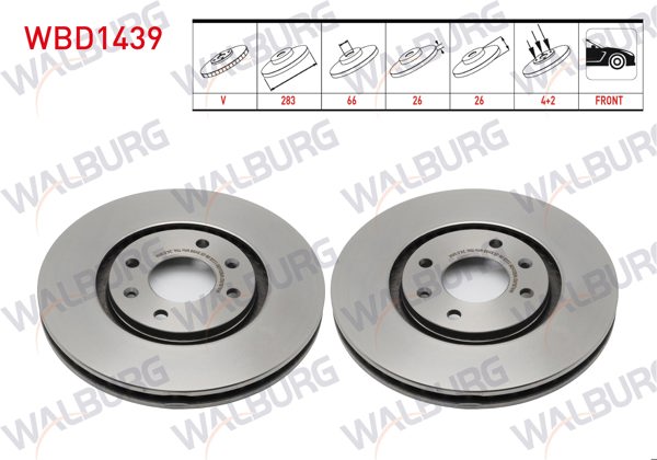 WALBURG WBD1439 | Fren Diski Ön Havalı 4 Bjn 283X26x66x26 Peugeot 406 2.0İ-3.0 1995-2004 / Citroen Xantia 2.0 1993-1998 | 2 Adet