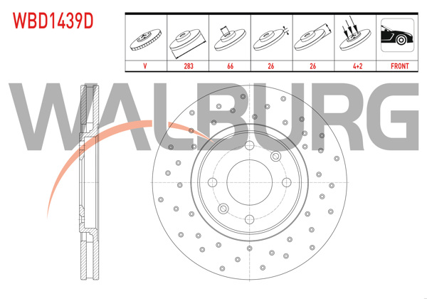 WALBURG WBD1439D | Fren Diski Ön Havalı Performans Delikli 4 Bjn 283X26x66x26 Peugeot 406 2.0İ-3.0 1995-2004 / Citroen Xantia 2.0 1993-1998 | 2 Adet