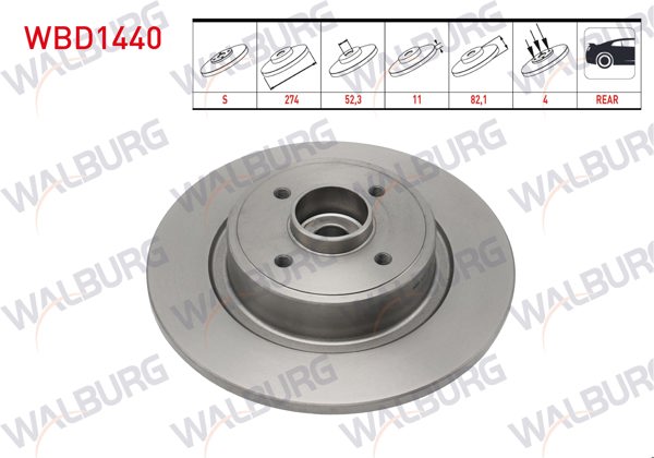 WALBURG WBD1440 | Fren Diski Arka Düz 4 Bjn Porya Rulmanlı Manyetık ABS Okuyuculu 274X11x52,3X82,1 Renault Grand Scenic II 1.5 DCI-1.6İ 2004-2009 | 2 Adet