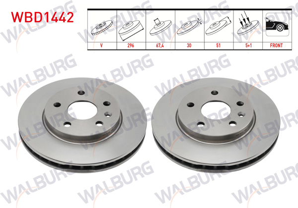 WALBURG WBD1442 | Fren Diski Ön Havalı 5 Bjn 296X30x67,4X51 Opel Insignia A 1.6 CDTI-2.0 CDTI-1.4T-1.6T 16 Jant 2008-| 2 Adet