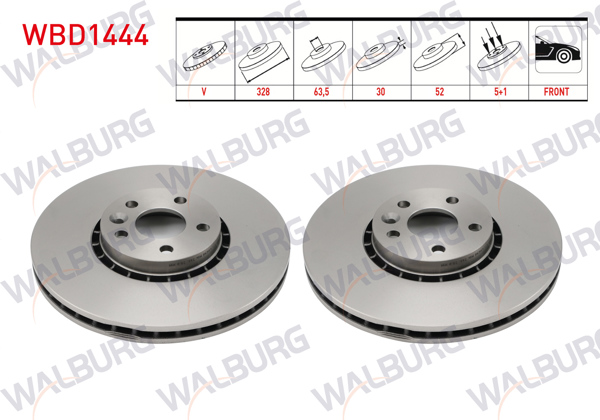 WALBURG WBD1444 | Fren Diski Ön Havalı 5 Bjn 328X30x63,5X52 Volvo Xc60 D3-D4-D5-2.4 D 2008-2017 | 2 Adet