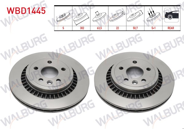 WALBURG WBD1445 | Fren Diski Arka Havalı 5 Bjn 302X22x53,5X50,7 Volvo Xc60 D3-D4-D5-2.4 D 2008-2017 | 2 Adet