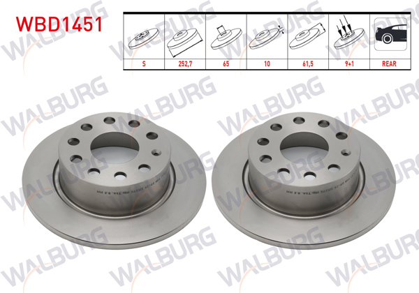 WALBURG WBD1451 | Fren Diski Arka Düz 5 Bjn 252,7X10x65x61,5 Skoda Octavia (5E3) 1.0 TSI-1.2 TSI-1.4 TSI-1.6 TDI 2012-| 2 Adet
