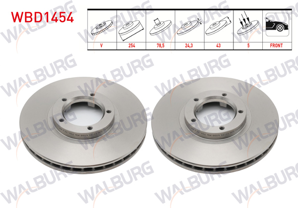 WALBURG WBD1454 | Fren Diski Ön Havalı 5 Bjn 254X24,3X78,5X43 Ford Transit (T12) 2.5 D-2.5 Dı 1991-1998 | 2 Adet