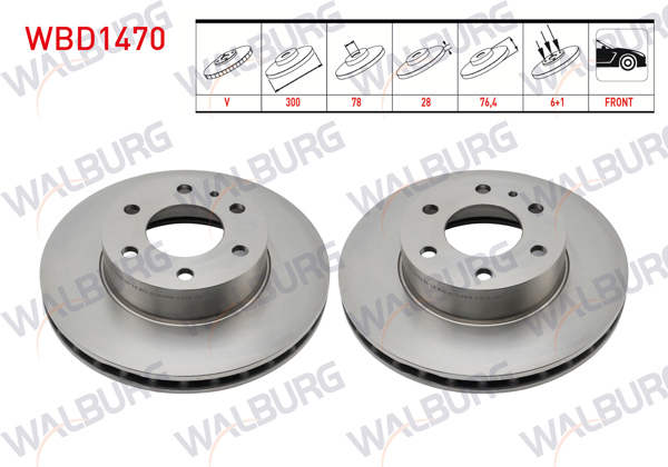 WALBURG WBD1470 | Fren Diski Ön Havalı 6 Bjn 300X28x78x76,4 Iveco Daily IV (35S11–35S13-35S15–35S18) 2.3 D 2006-2011 | 2 Adet