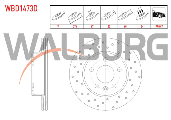 WALBURG WBD1473D | Fren Diski Ön Havalı Performans Delikli 5 Bjn 276X22x67x60mercedes Vito (638) 108 CDI-110 CDI-112 CDI 1997-2003 | 2 Adet