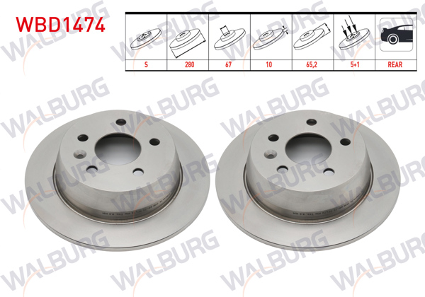 WALBURG WBD1474 | Fren Diski Arka Düz 5 Bjn 280X10x67x65,2 Mercedes Vito (638) 108 CDI-110 CDI-112 CDI 1997-2003 | 2 Adet
