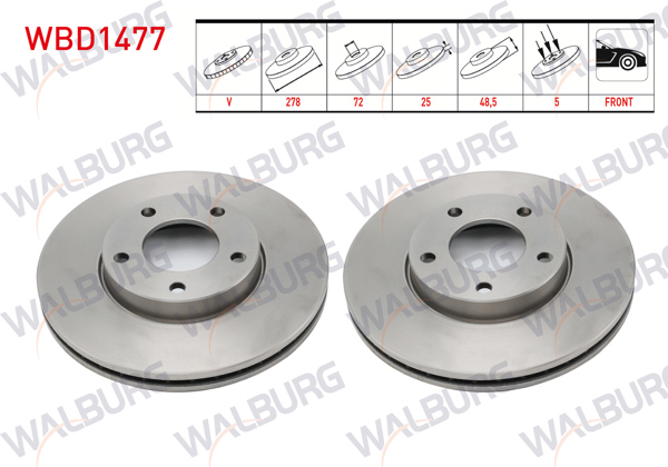 WALBURG WBD1477 | Fren Diski Ön Havalı 5 Bjn 278X25x72x48,5 Mazda 3 (Bl) 1.6 2003-2009 | 2 Adet
