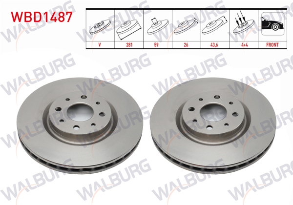 WALBURG WBD1487 | Fren Diski Ön Havalı 4 Bjn 281X26x59x43,6 Fiat Bravo 1.4İ-1.4 T-Jet 2006-2014 / Alfa Romeo Mıto 1.3 JTD-1.4 T-1.6 JTD 2008-| 2 Adet