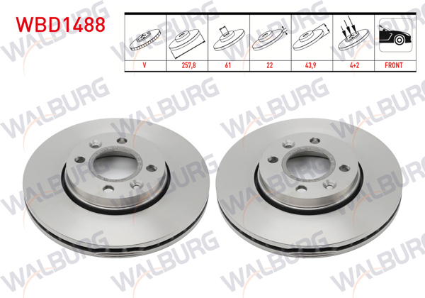 WALBURG WBD1488 | Fren Diski Ön Havalı 4 Bjn 257,8X22x61x43,9 Renault Clio IV 0.9 TCE-1.2 16V-1.5 DCI 2012-/ Kangoo 1.5 DCI 2008-/ Captur 0.9 TCE-1.2 16V-1.5 DCI 2013-/ Dacia Dokker-Lodgy 1.5 DCI 2012-| 2 Adet