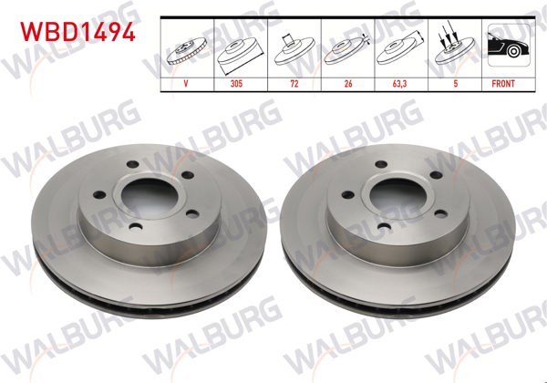 WALBURG WBD1494 | Fren Diski Ön Havalı 5 Bjn 305X26x72x63,3 Jeep Grand Cherokee II (Wj,Wg) 2.7 CRDI-3.1 TD-4.0-4.7 V8 1998-2005 | 2 Adet