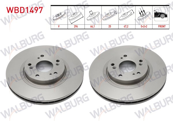 WALBURG WBD1497 | Fren Diski Ön Havalı 5 Bjn 296X25x64,1X47,2 Honda Accord VIII (Cu) 2.0 I-Vtec 2008-2015 | 2 Adet