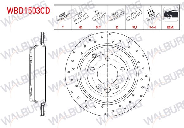 WALBURG WBD1503CD | Fren Diski Arka Havalı Kaplamalı Performans Delikli Land Rover Range Rover Sport (Ls) 2.7 TD 5 Bjn 325X20x78,9X59,7 2005-2013 | 2 Adet