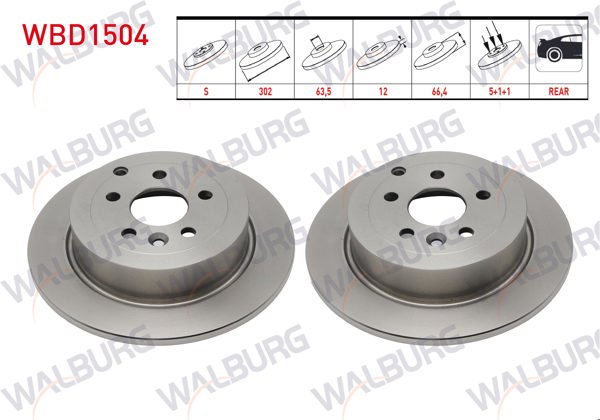 WALBURG WBD1504 | Fren Diski Arka Düz Land Rover Freelander II (Fa) 2.2 Td4 5 Bjn 302X12x63,5X66,4 2006-2014 | 2 Adet