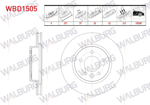 WALBURG WBD1505 | Fren Diski Ön Havalı Land Rover Discovery III (Taa) 2.7 V6 TDI 5 Bjn 317X30x79x62 2004-2010 | 2 Adet