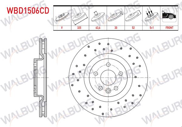 WALBURG WBD1506CD | Fren Diski Ön Havalı Kaplamalı Performans Delikli Land Rover Discovery Sport (Lc) 2.0 Td4 5 Bjn 325X30x63,6X52 2014-| 2 Adet