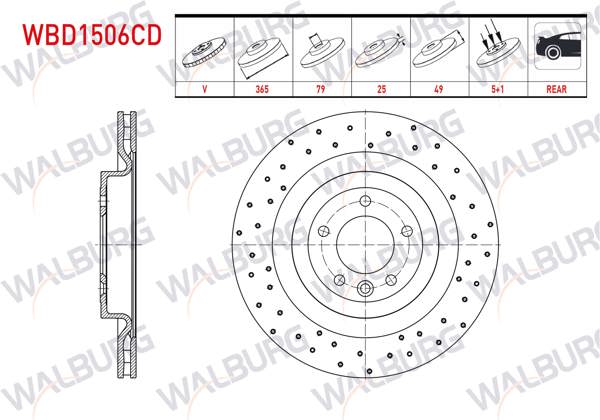 WALBURG WBD1507CD | Fren Diski Arka Havalı Kaplamalı Performans Delikli Land Rover Range Rover IV (Lg) 3.0 TD 5 Bjn 365X25x79x49 2012-| 2 Adet