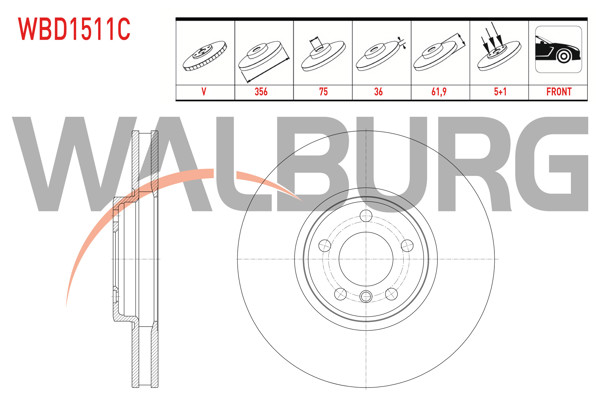 WALBURG WBD1511C | Fren Diski Ön Havalı Kaplamalı BMW X5 (E53) 4.4İ 5 Bjn 356X36x75x61,9 2000-2007 | 2 Adet