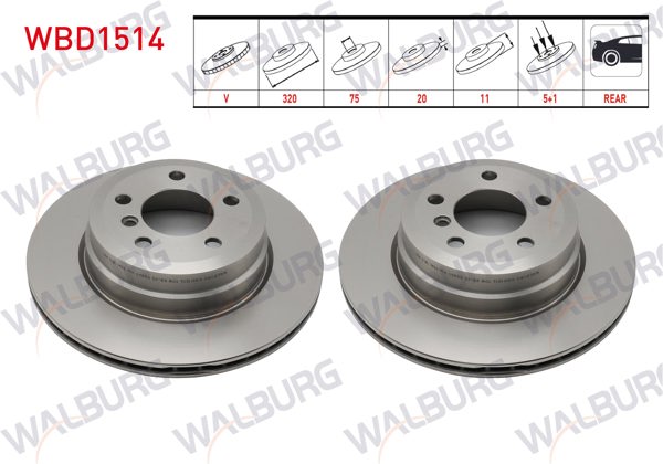 WALBURG WBD1514 | Fren Diski Arka Havalı 5 Bjn 320X20x75x78,6 BMW X5 (E70) 3.0 D-4.0 D 2007-2012 / X6 (E71,E72) 3.0 D-3.5 D-4.0 D 2008-| 2 Adet