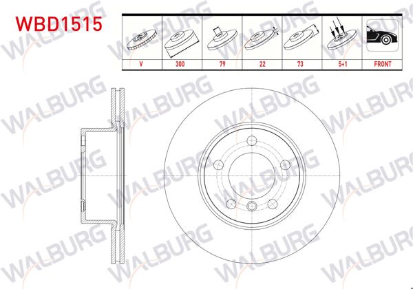 WALBURG WBD1515 | Fren Diski Ön Havalı BMW 3 Serisi (F30) 320 D 5 Bjn 300X22x79x73 2011-| 2 Adet