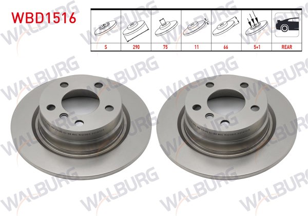 WALBURG WBD1516 | Fren Diski Arka Düz BMW 1 Serisi (F20,F21) 116 D 5 Bjn 290X11x75x66 2010-| 2 Adet