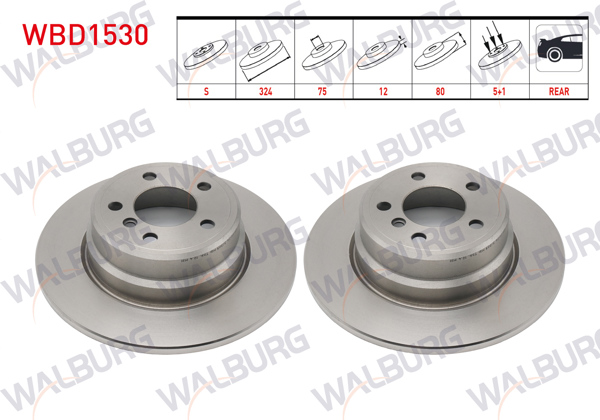 WALBURG WBD1530 | Fren Diski Arka Düz BMW X5 (E53) 3.0 D 5 Bjn 324X12x75x80 2000-2007 | 2 Adet