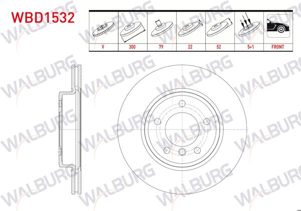 WALBURG WBD1532 | Fren Diski Ön Havalı BMW 3 Serisi (E46) 320 D 5 Bjn 300X22x79x52 1998-2005 | 2 Adet