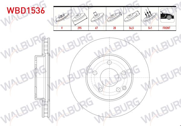 WALBURG WBD1536 | Fren Diski Ön Havalı Mercedes E Class (W211) E 200 CDI 5 Bjn 295X28x67x54,5 2002-2008 | 2 Adet