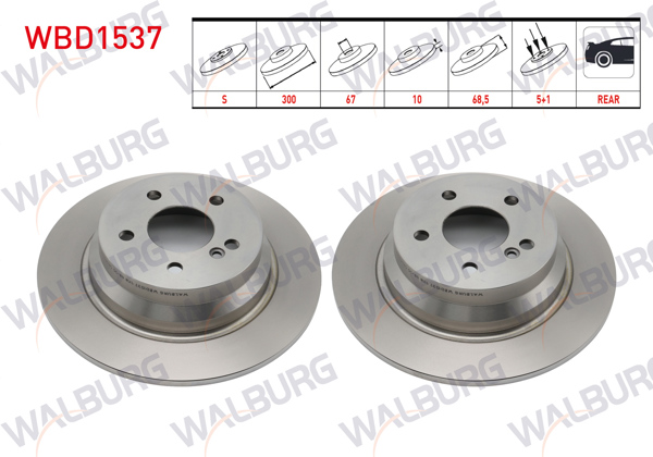 WALBURG WBD1537 | Fren Diski Arka Düz Mercedes E Class (W211) E 220 CDI 5 Bjn 300X10x67x68,5 2002-2008 | 2 Adet