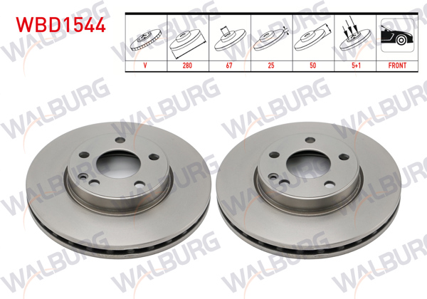 WALBURG WBD1544 | Fren Diski Ön Havalı Mercedes A Serisi (W176) A 160 CDI 5 Bjn 280X25x67x50 2012-| 2 Adet