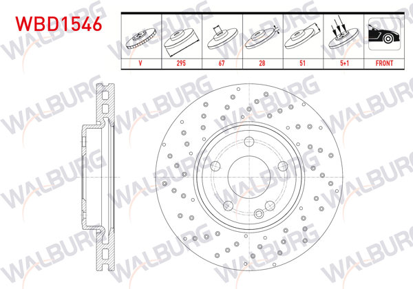 WALBURG WBD1546 | Fren Diski Ön Havalı 5 Bjn 295X28x67x51 Mercedes A Serisi (W176) A 160 CDI 2012-| 2 Adet