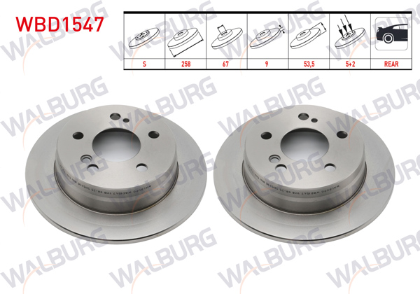 WALBURG WBD1547 | Fren Diski Arka Düz Mercedes 190 (W201) 2.0 5 Bjn 258X9x67x53,5 1982-1993 | 2 Adet