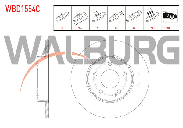 WALBURG WBD1554C | Fren Diski Ön Düz Kaplamalı Mercedes C Serisi (W202) C 200 D 5 Bjn 284X12x67x44 1993-2000 | 2 Adet