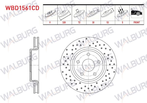 WALBURG WBD1561CD | Fren Diski Ön Havalı Kaplamalı Performans Delikli 5 Bjn 328X30x72x53 Jeep Commander 3.0 Crd 4X4 2005-2010 / Grand Cherokee II 2.7 CRDI 4X4 98-05 / Grand Cherokee III 3.0 Crd-4.7 V8-5.7 V8 4X4 05-10 | 2 Adet