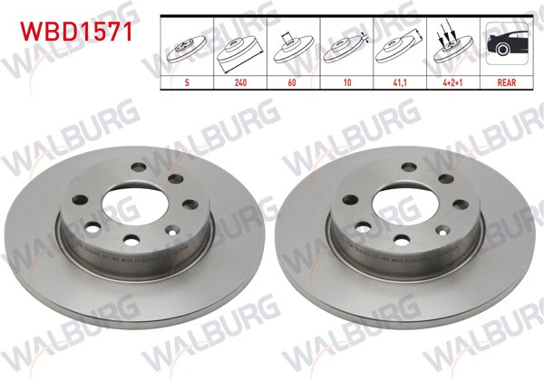 WALBURG WBD1571 | Fren Diski Ön Düz 4 Bjn 240X10x60x41,1 Opel Corsa C 1.0İ-1.2İ 2000-2006 | 2 Adet
