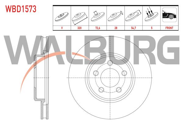 WALBURG WBD1573 | Fren Diski Ön Havalı 5 Bjn 320X28x72,6X54,7 Chrysler 300C (Lx) 2.7-3.0 Crd-3.5 2004-2011 | 2 Adet