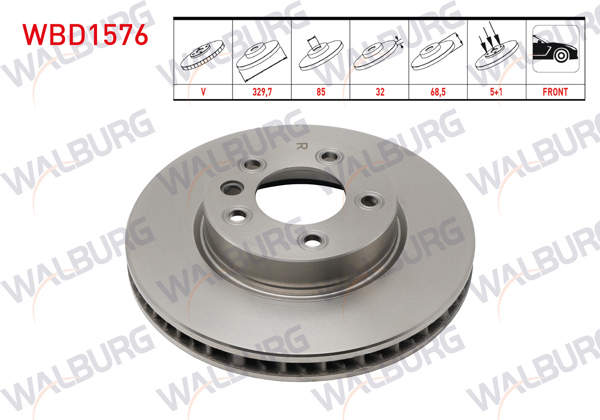WALBURG WBD1576 | Fren Diski Ön Sağ Havalı 5 Bjn 329,7X32x85x68,5 Porsche Cayenne 3.0 TDI-3.2İ-3.6İ-S4.5İ V8 2002-2010 / VW Touareg 2.5 R5 TDI-3.0 V6 TDI-3.2İ V6-4.2 V8 2002-2010 / Touareg 3.0 TDI V6 2010 -