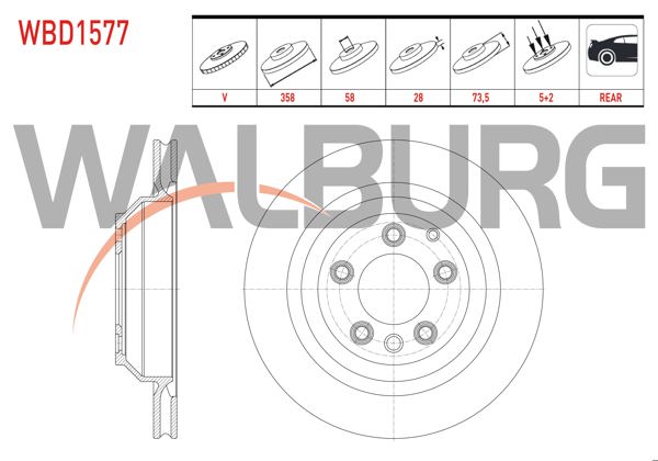 WALBURG WBD1577 | Fren Diski Arka Havalı 5 Bjn 358X28x85x73,5 Porsche Cayenne 3.0 TDI-3.2İ 2002-2010 / Cayenne 3.0 D-3.0 S Hybrıd 2010-/ Audi Q7 3.0 TDI-4.2 FSI 06-15 / VW Touareg 3.0 V6 TDI-4.2 V8 2002-2010 | 2 Adet