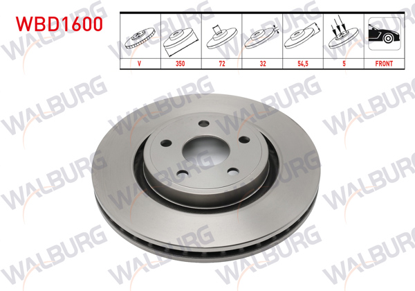 WALBURG WBD1600 | Fren Diski Ön Havalı 5 Bjn 18 Jant 350X32x72x54,5 Jeep Grand Cherokee IV (Wk,Wk2) 3.0 Crd-3.6 V6 2010-| 2 Adet