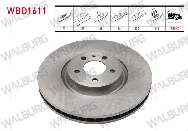 WALBURG WBD1611 | Fren Diski Ön Havalı 5 Bjn 349X34x68x57,2 Audi A4-A5-Q5-Q7 1.4 TFSI-2.0 TDI-2.0 TFSI 2015-/ A6-A7-A8 2.0 TDI-2.0 TFSI-3.0 TDI 2018-/ Volkswagen Touareg 3.0 TDI 2018-| 2 Adet