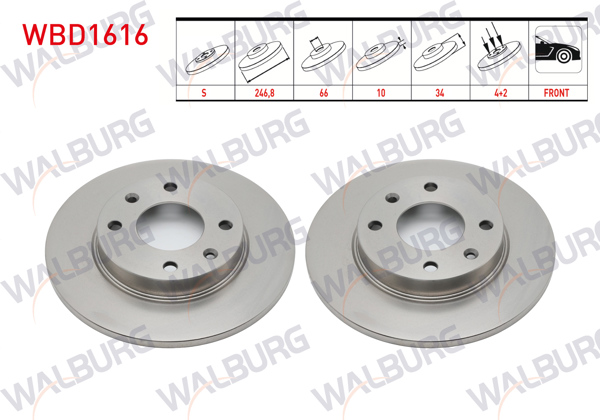 WALBURG WBD1616 | Fren Diski Ön Düz 4 Bjn 246,8X10x66x34 Citroen Saxo / Zx / C15 / Peugeot 306 / 106 / 205 / 309 / 405 | 2 Adet