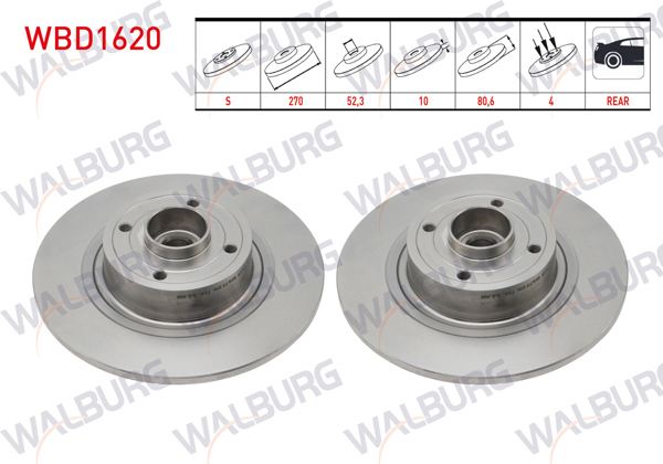 WALBURG WBD1620 | Fren Diski Arka Düz Rulmanlı Poryalı 4 Bjn Manyetık ABS Okuyuculu 270X10x52,3X80,2 Renault Megane II Sw 2003-2009 / Scenic II 2003-2010 | 2 Adet