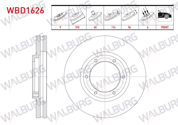 WALBURG WBD1626 | Fren Diski Ön Havalı 6 Bjn 310X40x114x53,8 Mitsubishi Canter (Fe5, Fe6) Euro 5 2012-| 2 Adet