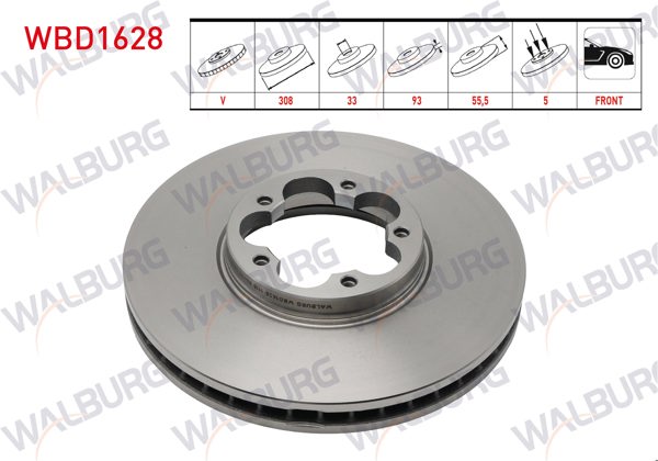 WALBURG WBD1628 | Fren Diski Ön Havalı 5 Bjn 308X33x93x55,5 Ford Transit Custom V362 2.0 Ecoblue 2015-/ Transit Custom V363 2.0 Ecoblue 2016-| 2 Adet