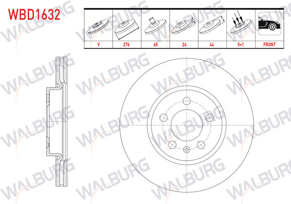 WALBURG WBD1632 | Fren Diski Ön Havalı 5 Bjn 276X24x65x44 Skoda Kamıq 2019-/ Scala 2019-/ VW Polo VI 2017-/ T-Cross 2018-/ Seat Arona 2017-/ Ibiza V 2017-/ Audi A1 Sportback 2018-| 2 Adet